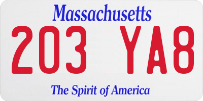 MA license plate 203YA8