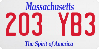 MA license plate 203YB3