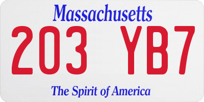 MA license plate 203YB7