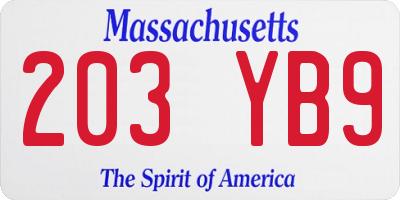 MA license plate 203YB9