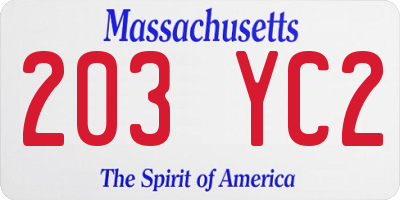 MA license plate 203YC2