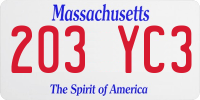MA license plate 203YC3
