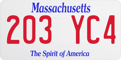 MA license plate 203YC4