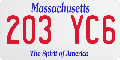 MA license plate 203YC6
