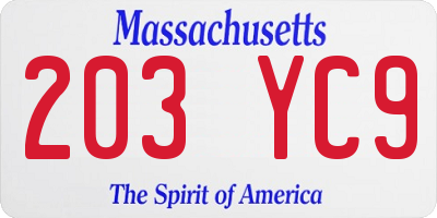 MA license plate 203YC9