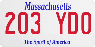 MA license plate 203YD0