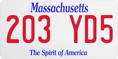 MA license plate 203YD5