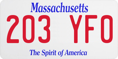 MA license plate 203YF0