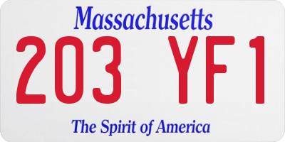 MA license plate 203YF1