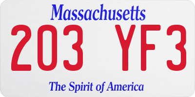 MA license plate 203YF3