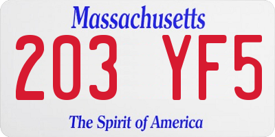 MA license plate 203YF5