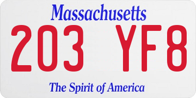 MA license plate 203YF8