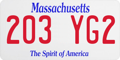 MA license plate 203YG2