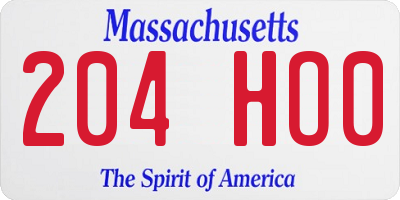 MA license plate 204HO0