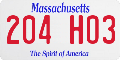 MA license plate 204HO3