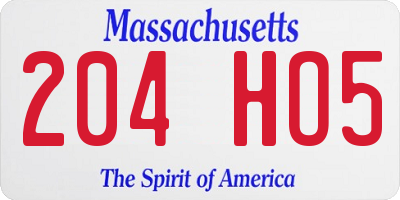 MA license plate 204HO5