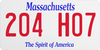 MA license plate 204HO7