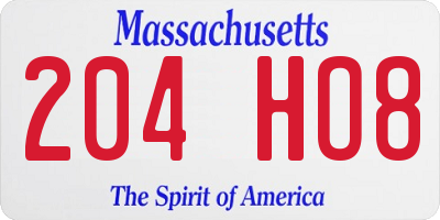 MA license plate 204HO8