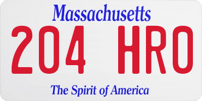 MA license plate 204HR0