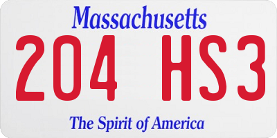 MA license plate 204HS3