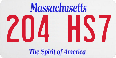 MA license plate 204HS7