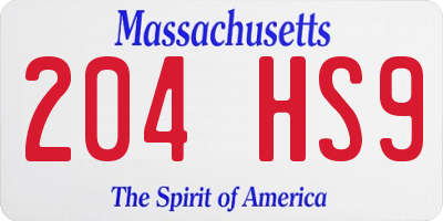 MA license plate 204HS9