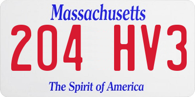 MA license plate 204HV3