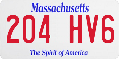 MA license plate 204HV6