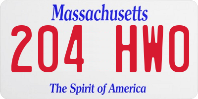 MA license plate 204HW0