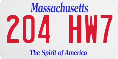 MA license plate 204HW7