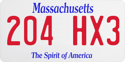 MA license plate 204HX3