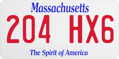 MA license plate 204HX6
