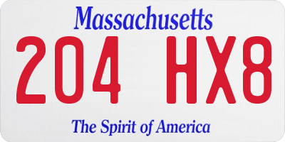 MA license plate 204HX8