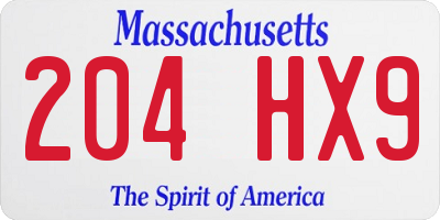 MA license plate 204HX9