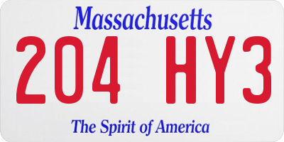 MA license plate 204HY3
