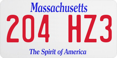 MA license plate 204HZ3