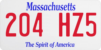 MA license plate 204HZ5