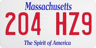 MA license plate 204HZ9