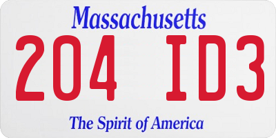 MA license plate 204ID3
