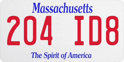 MA license plate 204ID8