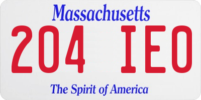 MA license plate 204IE0
