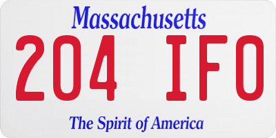 MA license plate 204IF0