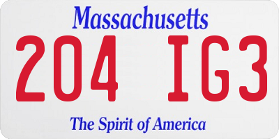 MA license plate 204IG3