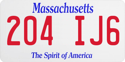 MA license plate 204IJ6