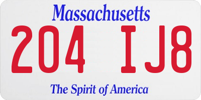 MA license plate 204IJ8