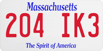 MA license plate 204IK3