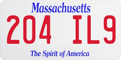 MA license plate 204IL9