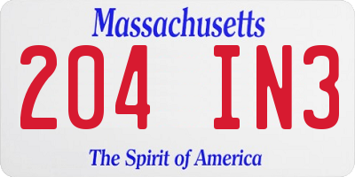 MA license plate 204IN3