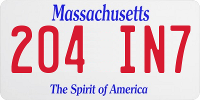 MA license plate 204IN7
