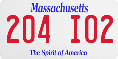 MA license plate 204IO2